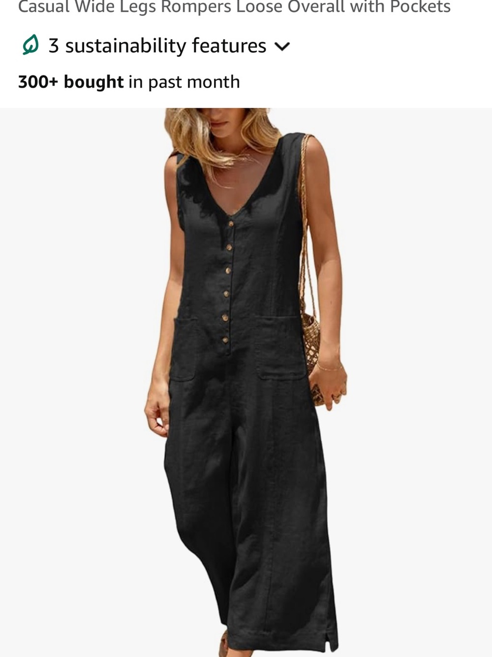 Sleeveless Black Wide-Leg Button-Front Jumpsuit